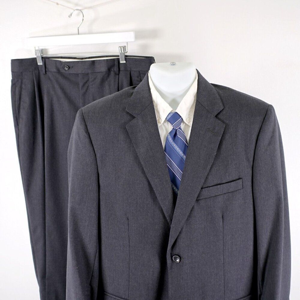 Joseph & Feiss Gold Wool Gray 2 Button 2 Piece Suit 40R 38/31 Pleated Cuffed Hig